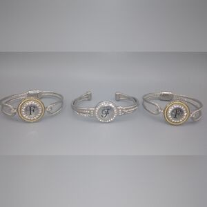 F Initial silver tone bracelet